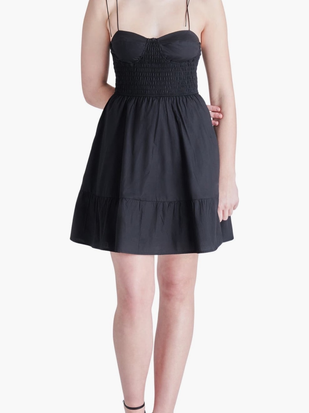 Steve Madden Sally Smocked Cotton Poplin Minidress in Black